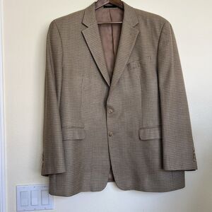 Lauren Ralph Lauren Blazer 46R Jacket Coat Men Brown Houndstooth Silk Wool 2 Btn